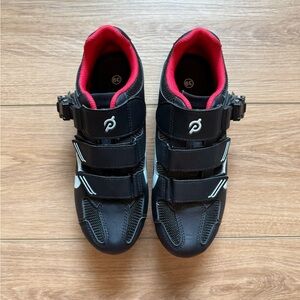 Peloton Black and Red Athletic Cycling Shoes with Velcro Closure Size 39
